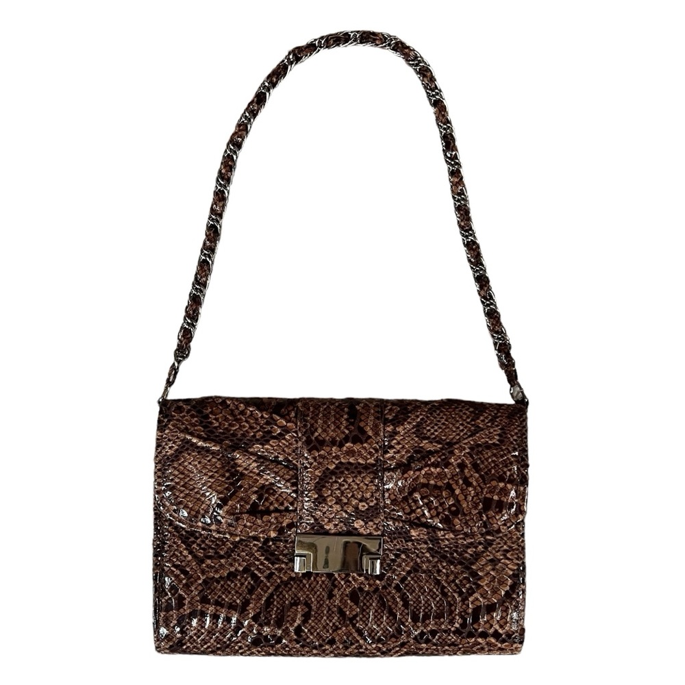 Jessica McClintock Faux Snakeskin Brown/Light Brown Shoulder Bag, Chain …